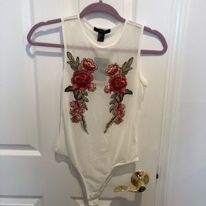 Forever 21 Sheer Mesh Floral Bodysuit